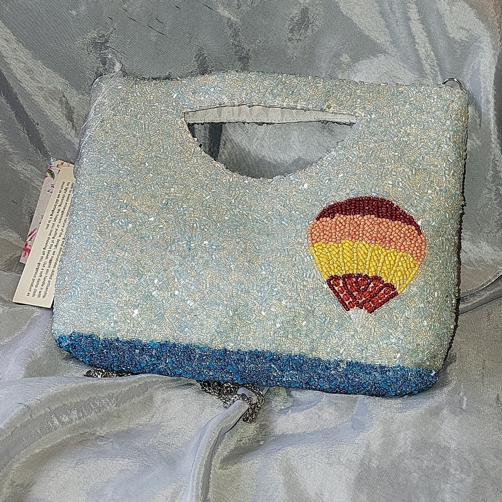 Handcrafted In India Beaded Hot Air Balloon Clutch - Ice Blue and Multicolor EL - Picture 3 of 5